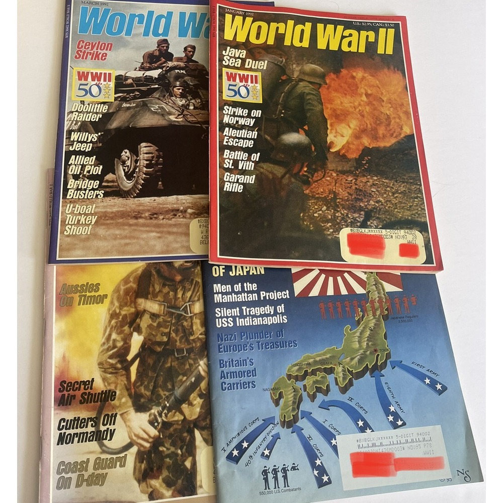 Lot Of 4 World War II Magazine Jan 1991 - Jan 1992 - Mar 1992 - Jul 1995